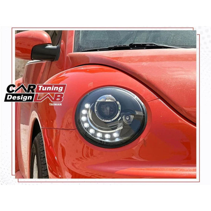 LED Projector Headlights w/ High &  Low Beam – Black Housing for Volkswagen Beetle (1998–2005)