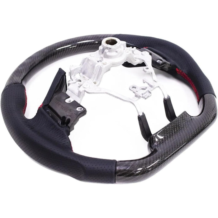 Carbon Fiber & Perforated Leather Steering Wheel – Red Stitching for Subaru Forester, Crosstrek, Outback & Legacy (2015–2018)