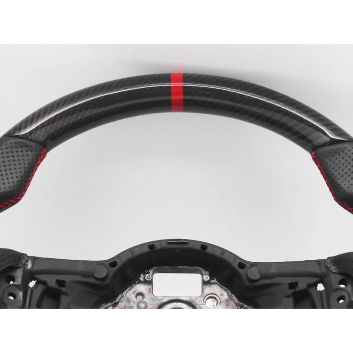 Carbon Fiber Steering Wheel – For Volkswagen Golf GTI Mk7 / Mk7.5 (2013–2020) Perforated Leather, Red Stitch &amp; Red Stripe