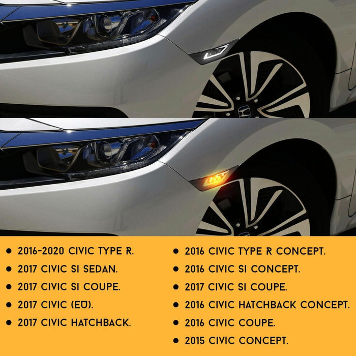 Dual Function DRL + LED Side Marker Light Compatible With 2016-2020 Honda Civic Type-R – Smoke Lens