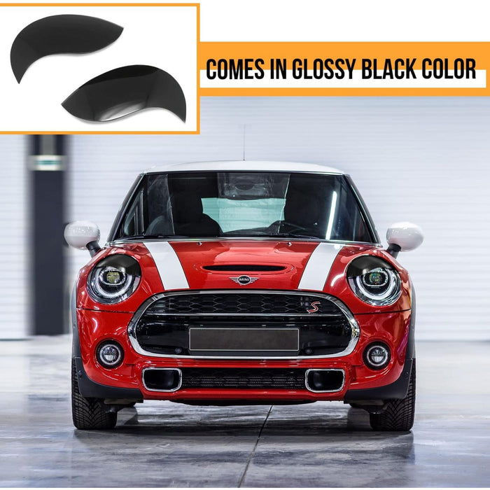 Aggressive Headlight Eyebrows Eyelid Covers Gloss Black ABS Compatible with 2014-2021 Mini Cooper F55 F56 F57 Gen.3
