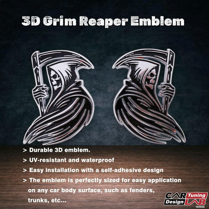 Grim Skull Zinc Alloy Car Emblem Pair – 3D Metal Badge Left & Right Set, Gothic Biker Style