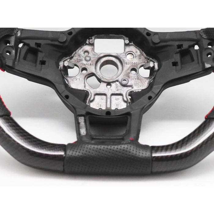 Carbon Fiber Steering Wheel – For Volkswagen Golf GTI Mk7 / Mk7.5 (2013–2020) Perforated Leather, Red Stitch &amp; Red Stripe