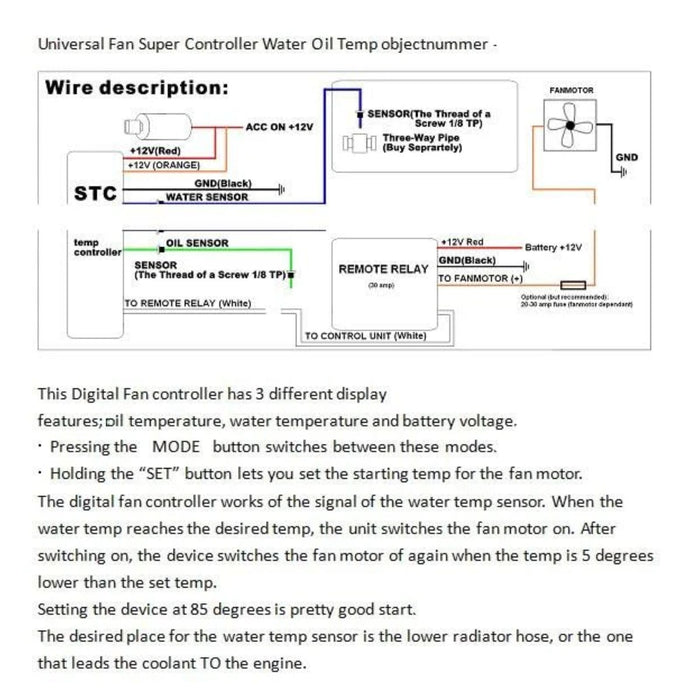 D1 Spec 3-in-1 Universal Fan Controller – Water & Oil Temperature Monitor Sensors