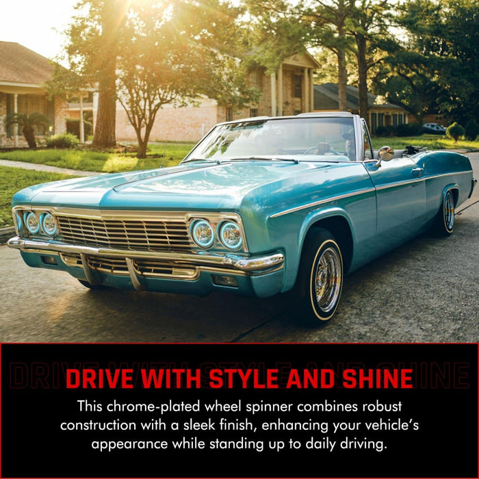 Chrome Plated Wheel Spinner Universal Fit 3-Bar Straight Stud Mount