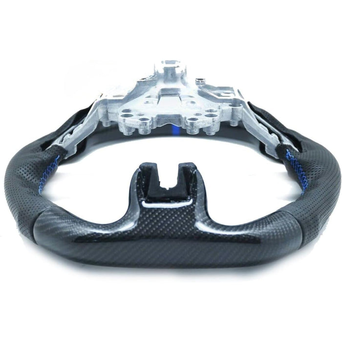 Carbon Fiber D-Type Steering Wheel with Blue Stitching & Blue Stripe Compatible with 2018-2022 Ford Mustang