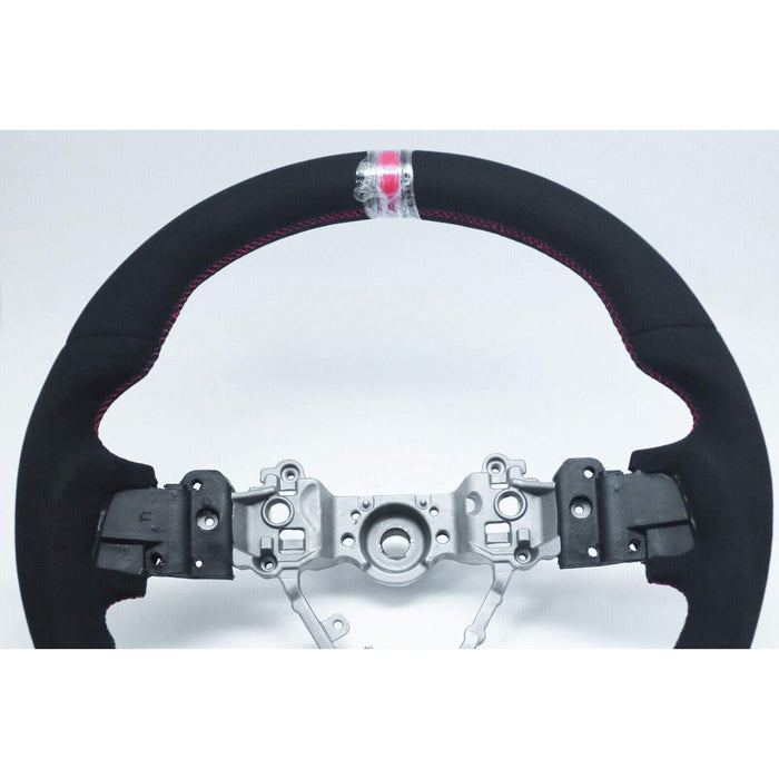 D-Shape Alcantara Steering Wheel With Red Stripe Compatible With Subaru WRX / STI (2015–2020)
