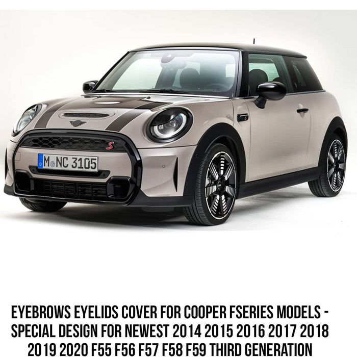 Aggressive Headlight Eyebrows Eyelid Covers Gloss Black ABS Compatible with 2014-2021 Mini Cooper F55 F56 F57 Gen.3