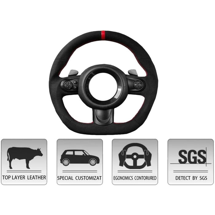 Full Suede Steering Wheel Red Stitching for Mini Cooper R55 R56 R58 R59 S 2007–2013