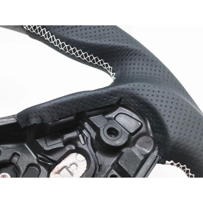 Carbon Fiber & Perforated Leather Steering Wheel – White Stitching for Toyota Supra (2020–2026)