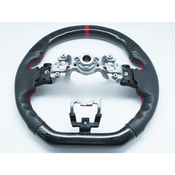 Carbon Fiber Steering Wheel Leather Red Stripe/Red Stitching Compatible With 2015-2021 WRX STI VA