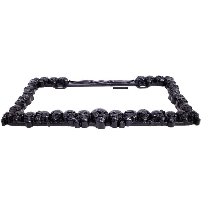 3D Chrome Skull License Plate Frame (Black, USA Size)