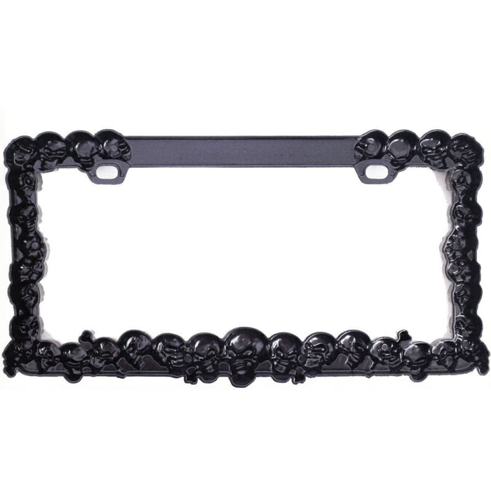 3D Chrome Skull License Plate Frame (Black, USA Size)