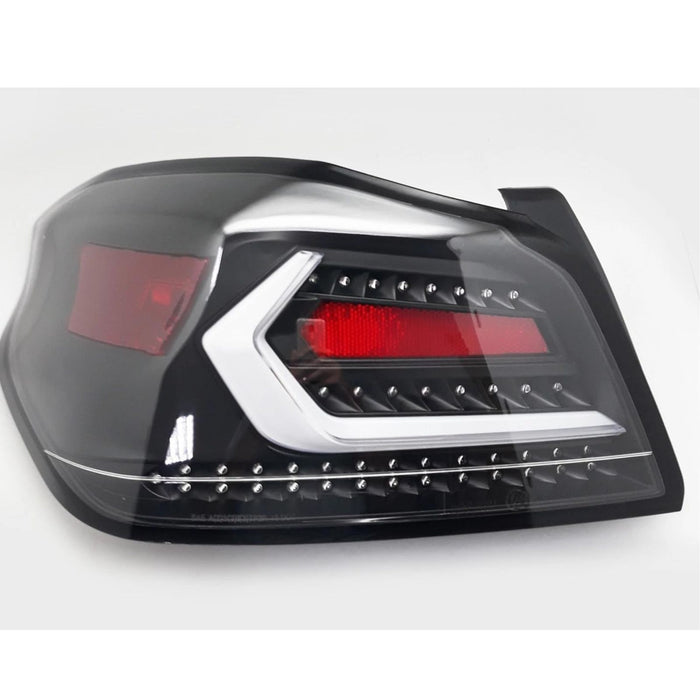 LED Tail Lights with Sequential Indicator (White Bar / Matte Black Housing) – For Subaru WRX / STI (2015–2021)