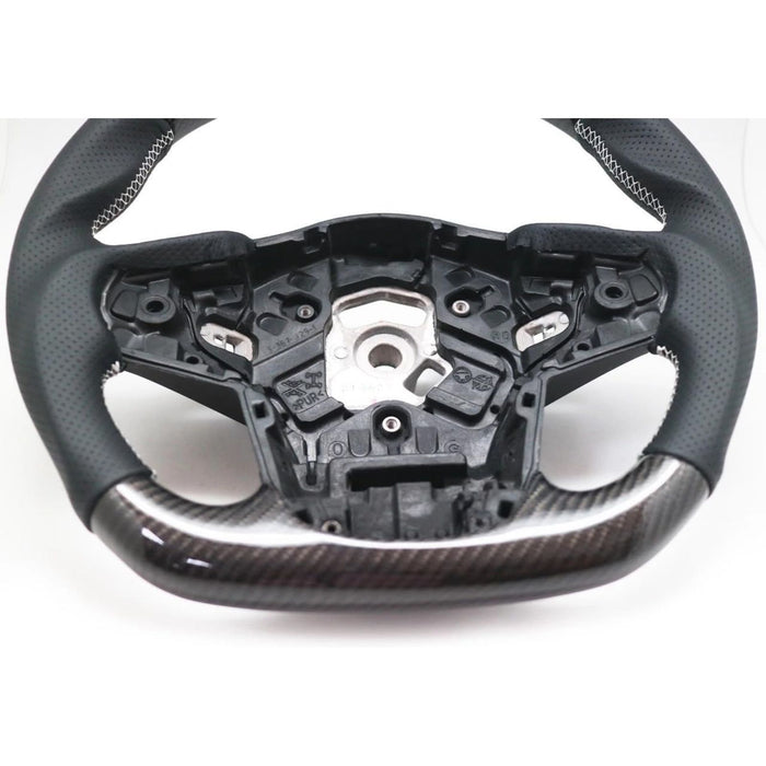 Carbon Fiber & Perforated Leather Steering Wheel – White Stitching for Toyota Supra (2020–2026)