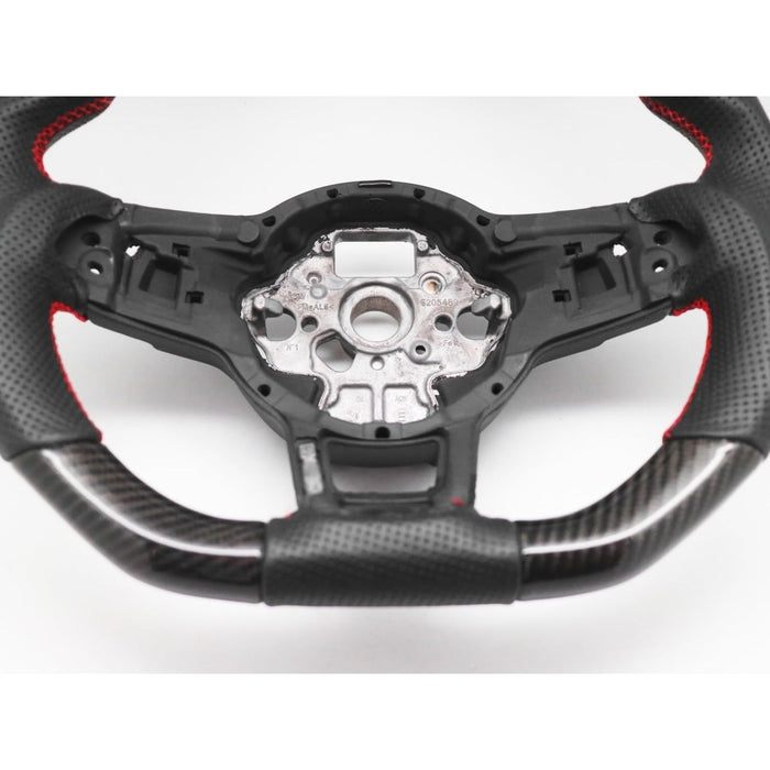 Carbon Fiber Steering Wheel – For Volkswagen Golf GTI Mk7 / Mk7.5 (2013–2020) Perforated Leather, Red Stitch &amp; Red Stripe