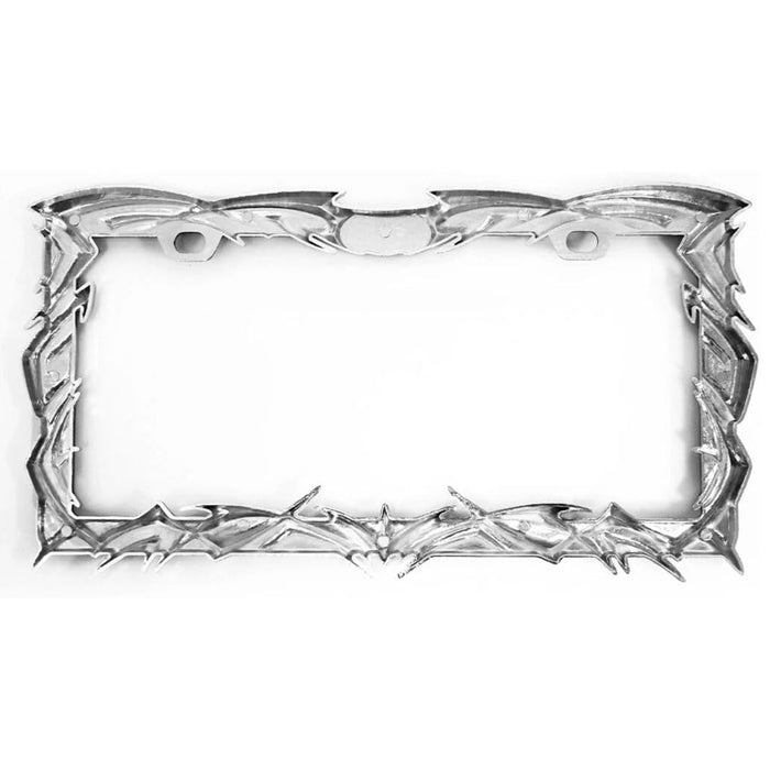 Tribal Flames Chrome License Plate Frame – 3D Metal US Size