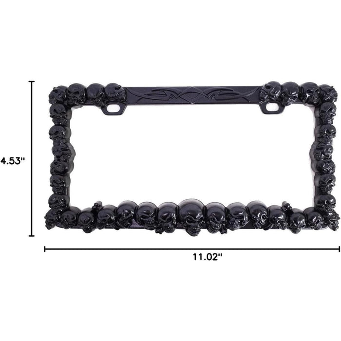 3D Chrome Skull License Plate Frame (Black, USA Size)