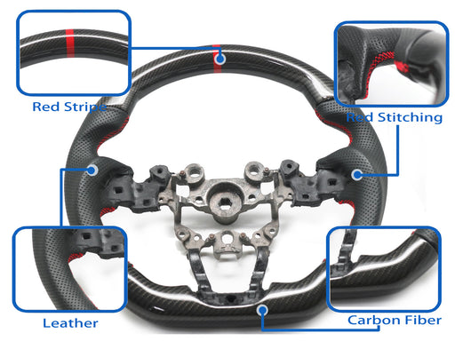 Carbon Steering Wheel Perforated Leather Red Stripe For Mazda MX-5 ND 2015-2024