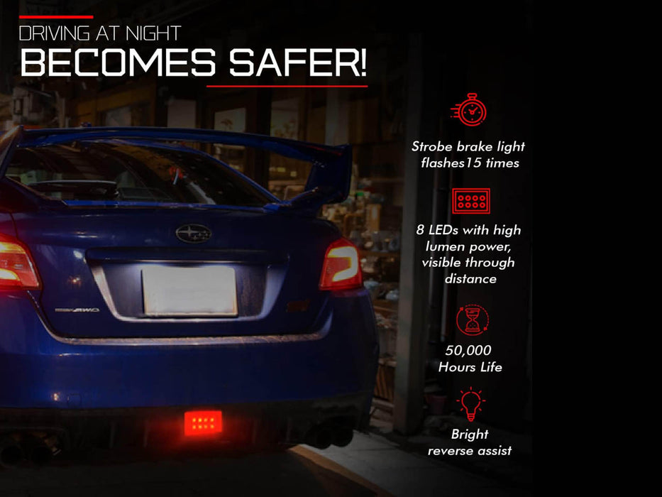 LED Rear Brake Light For 15-21 Subaru WRX STI VA DRL Red Bar - Smoked Lens F1