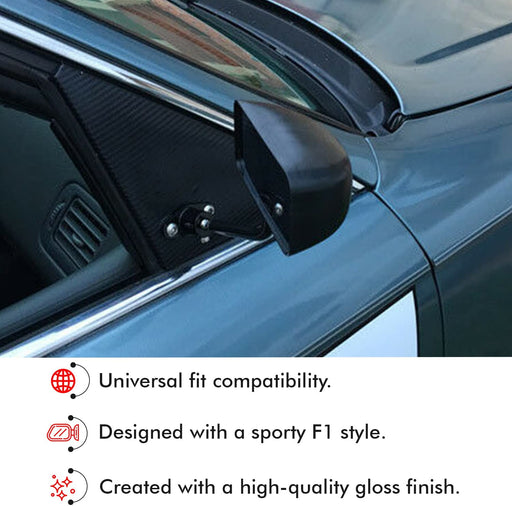 F1 style Black Side View Mirrors for Cars and Bikes- Universal Fit Rear View Mirrors - 2 pieces.