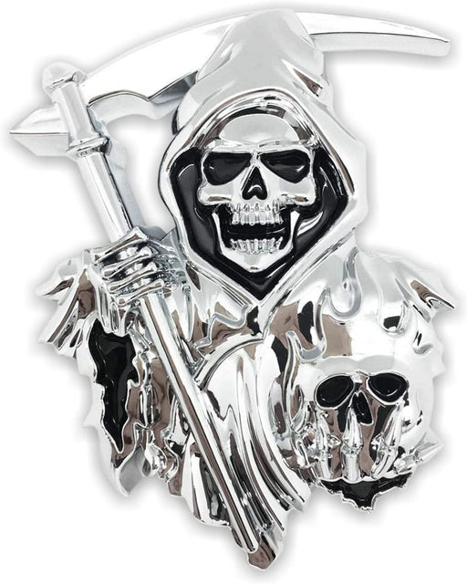 3D Grim Reaper Decal for Any Flat Surface - Chrome Car Decals - Truck or Car Stickers That Feature Custom Chrome Decal of Grim Reaper Skull