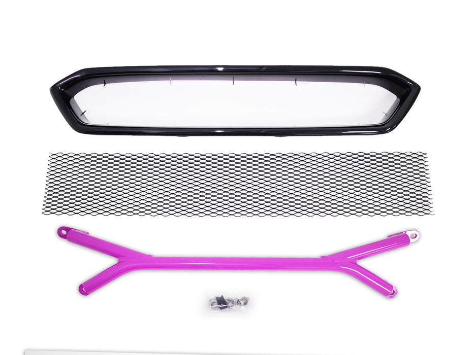 Front Mesh Grille + Aluminum Front Brace Bar For 2018-2021 Subaru WRX STI Pink