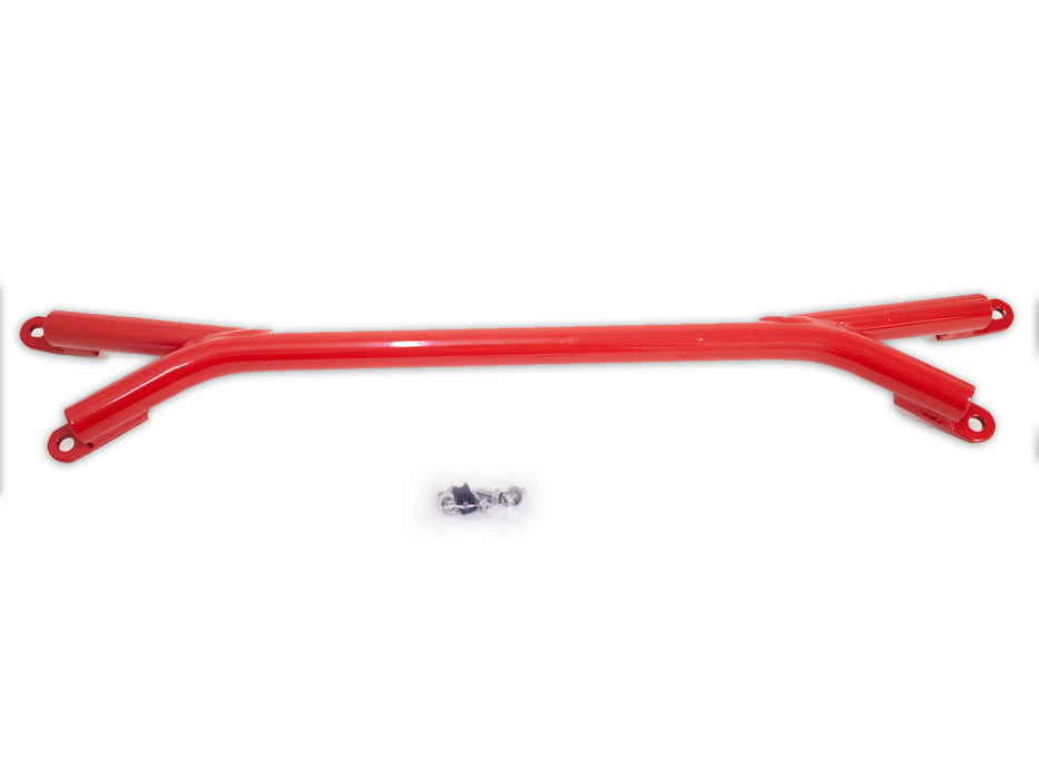 Front Mesh Grille + Aluminum Front Brace Bar For 2018-2021 Subaru WRX STI VA Red