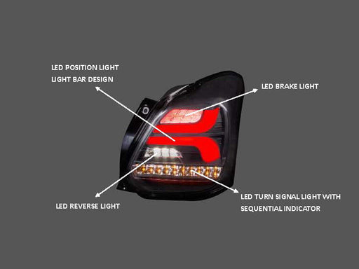 Sequential LED Tail Lights For 2017-2023 Suzuki Swift Sport SZ5 Smoked/Tinted