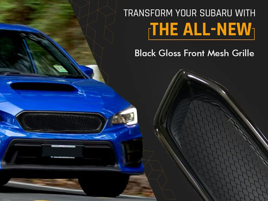 Front Grille For 2018-2021 Subaru WRX STI VA - Gloss Black Black Mesh Grill