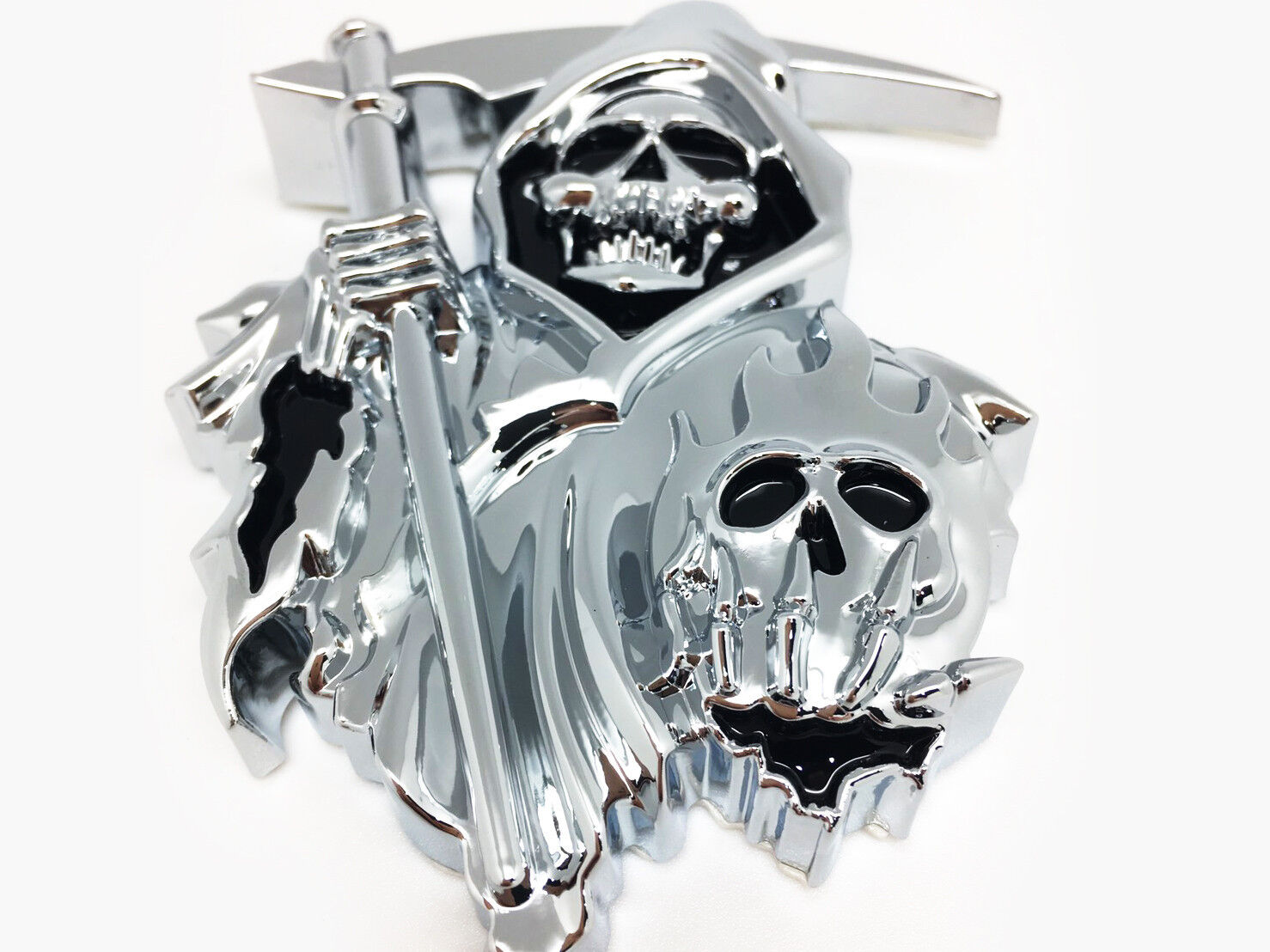  3D Grim Reaper Decal for Any Flat Surface - Chrome Car Decals -  Truck or Car Stickers That Feature Custom Chrome Decal of Grim Reaper Skull  : Automotive