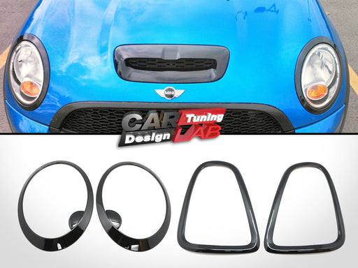 Gloss Black TailLight+HeadLamps Rims Surrounds for Mini Cooper R56 R57 R58 R59