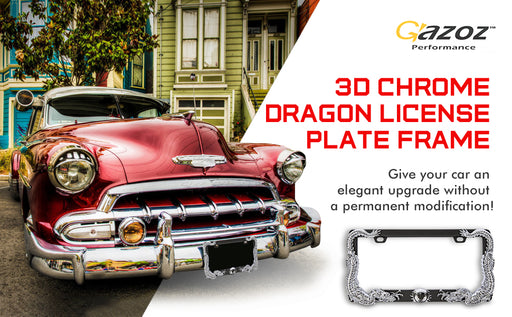3D Chrome Dragon License Plate Frame - Fits USA Standard License Plates - Weatherproof & Corrosion Resistant
