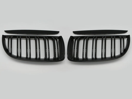 GLOSS BLACK FRONT DUAL FIN GRILL GRILLE FOR BMW E90 E91 05-08 320I-335I SEDAN WG
